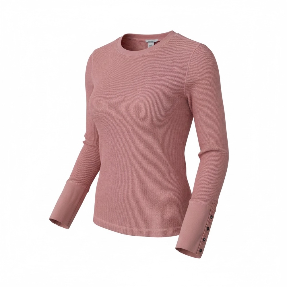 Sundance Dusty Rose Waffle Long Sleeve Top with Velvet trim - Size Small